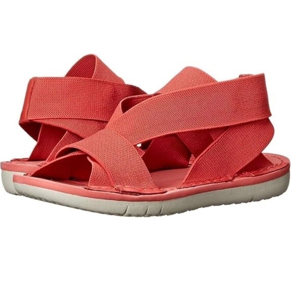 NoSox Athena Strappy Lightweight Elastic Cross Strap Flat Sandals Coral Size‎ 38